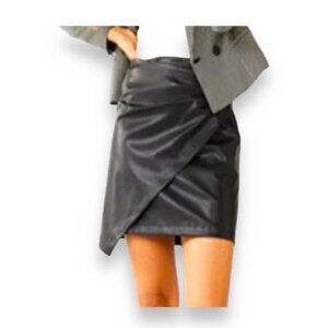 Nine West Women’s Faux Leather Wrap Style Skirt, Black, size XXL